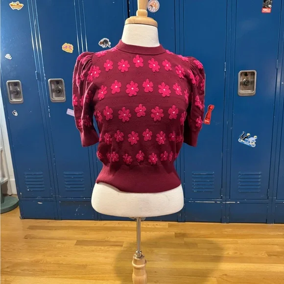 Kate Spade New York Marker Floral Burgundy Knit Sweater - Picture 5 of 6